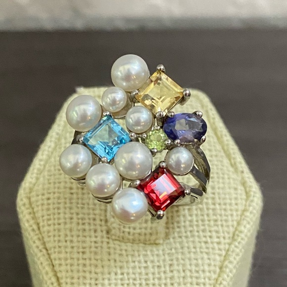 Ross-Simons Jewelry - Ross Simons Sterling Cluster Pearl and Gemstone Ring